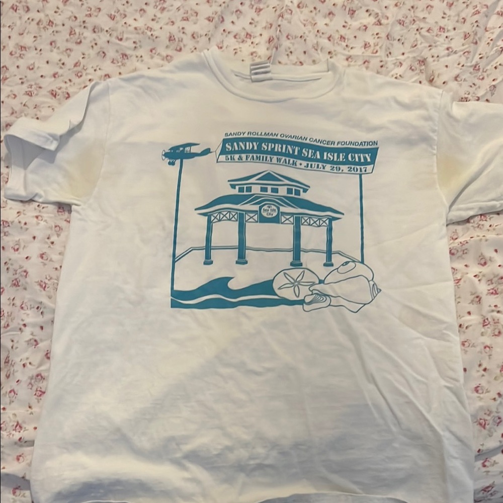 White Graphic T-Shirt with Blue Print